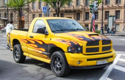 Saint Petersburg, Russia - May 25, 2013: Tuned pickup truck Dodge Ram in the city street. Stockfoto-ID: 303383653 Copyright: Artzzz